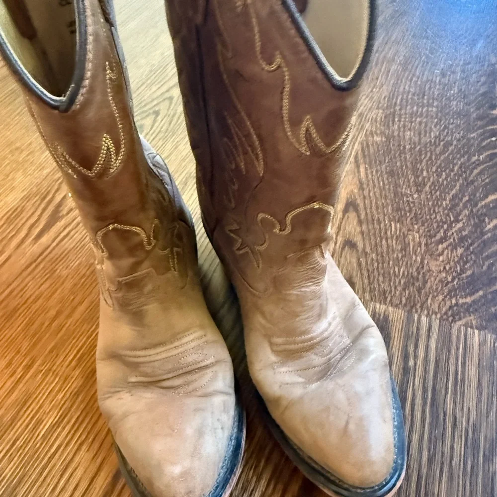 Kids Old West Tan Leather Cowboy Boots - Picture 5 of 6